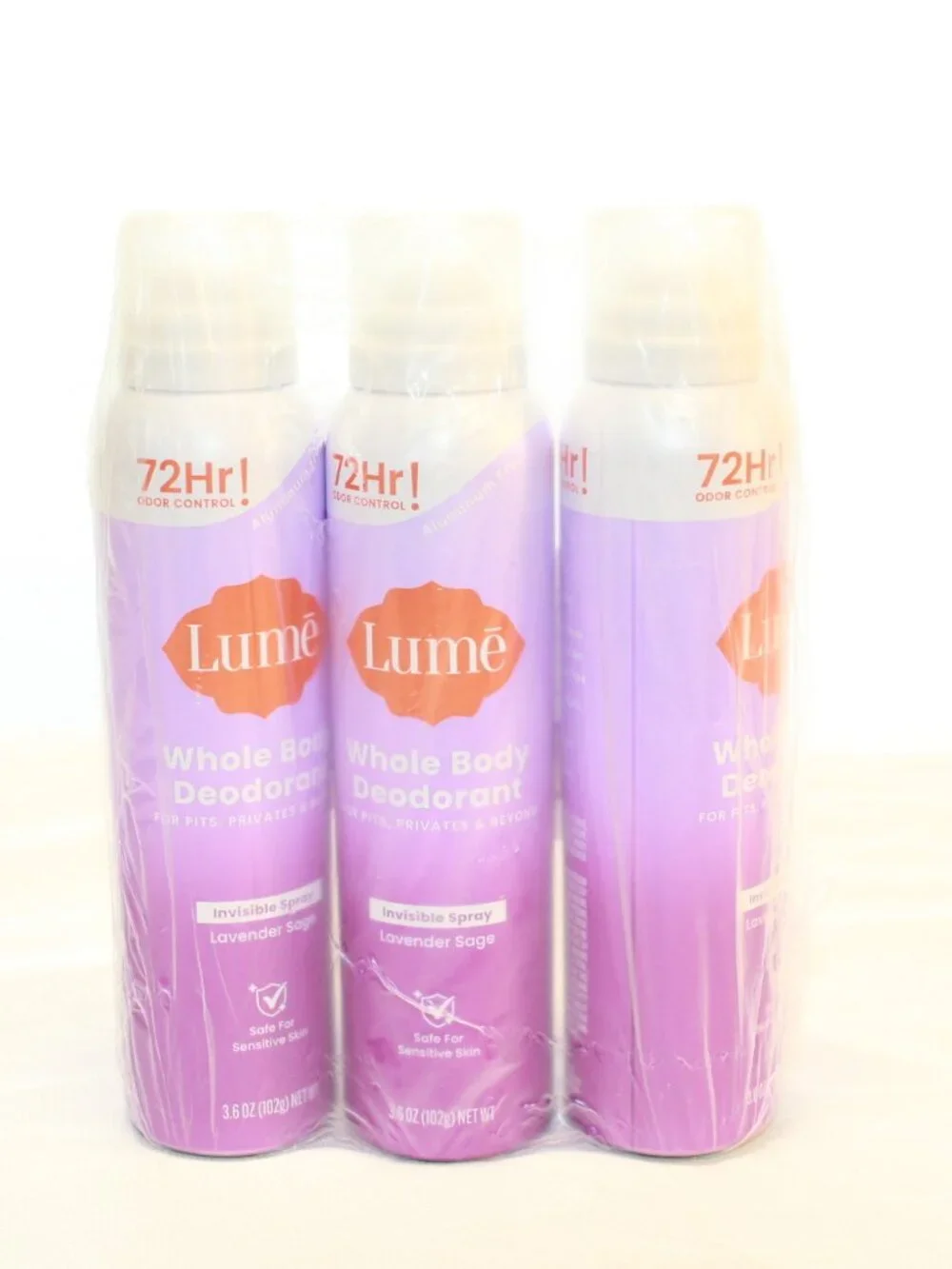 Lume 3-Pack 3.6oz Lavender Sage Whole Body Invisible Spray 72 Hour Deodorant